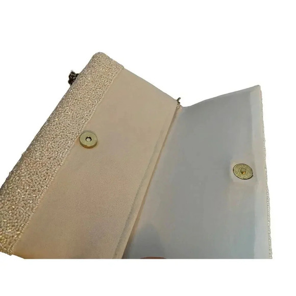 Bride Metallic Beaded Lettered Gold Chain Strap Seed Beaded Clutch Purse - Picture 8 of 9